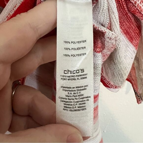 Chicos Women's Orange Red Striped Short Sleeve Asymmetrical Top Size 3 (XL 16) - Picture 6 of 7